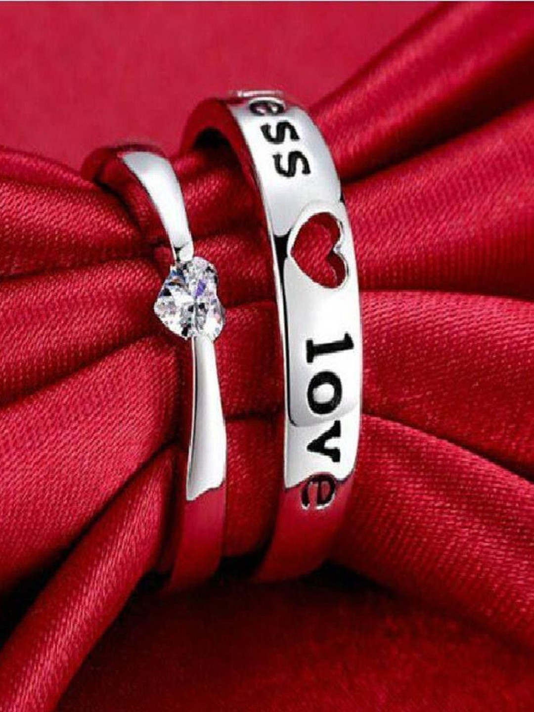 J.S ENTERPRISE Set Of 2 Unisex Stainless Steel Artificial Stones Studded Finger Rings