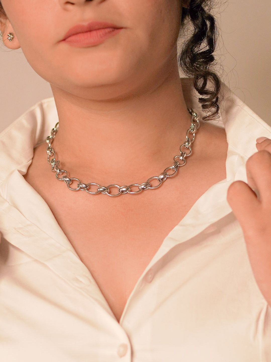 Ontique Unisex 925 Sterling Silver Link Chains Statement Necklace