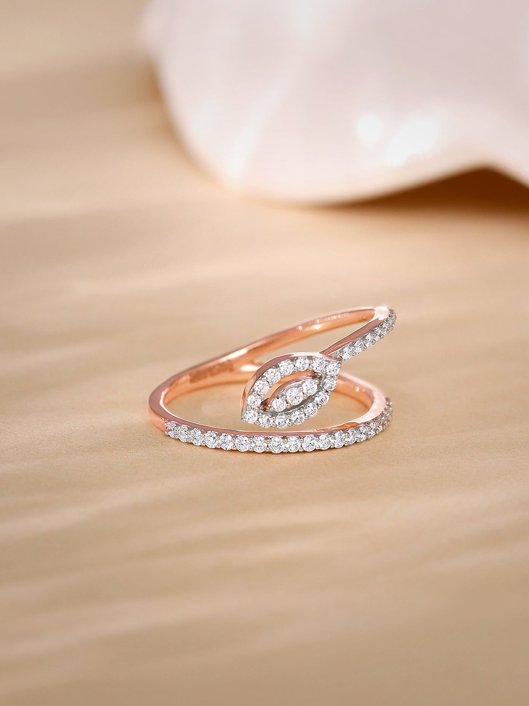 GIVA Women 18 Kt Rose Gold Wavy Bud Diamond Ring-2.84 gms