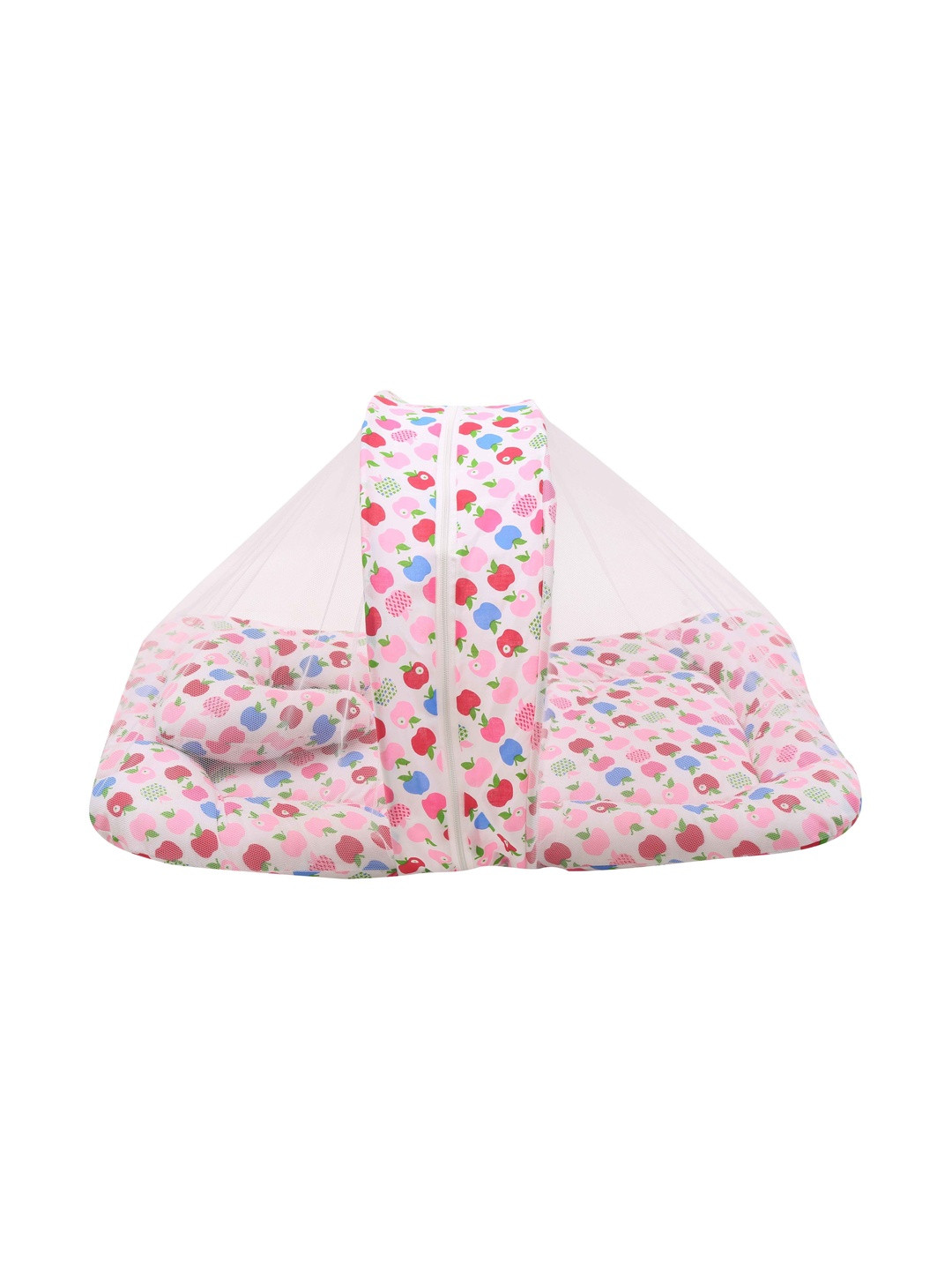 Fareto Infants Pink & White Printed Pure Cotton Foldable Baby Bed Set