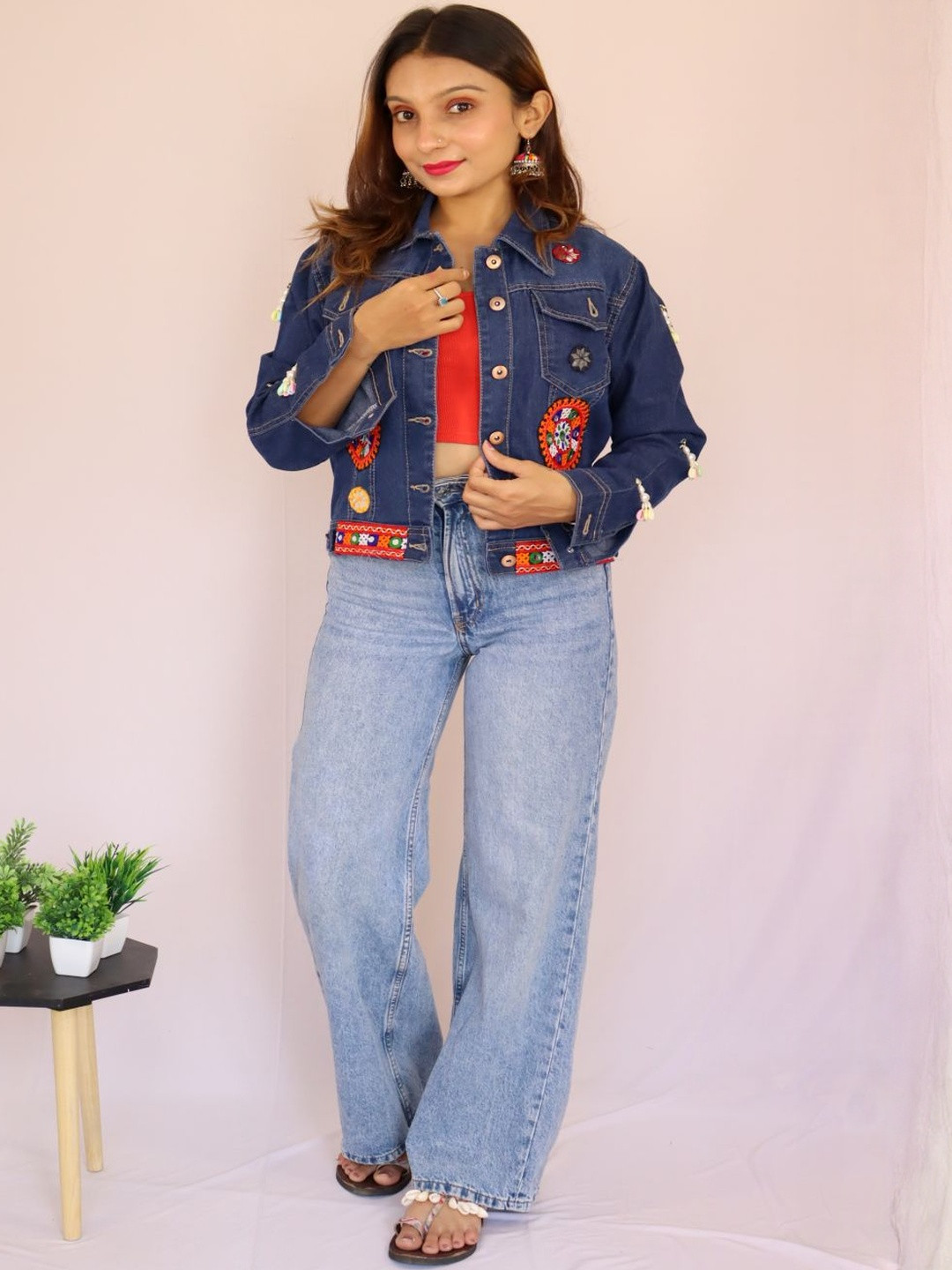 TAVAN Women Spread Collar Self Design Lightweight Denim Jacket