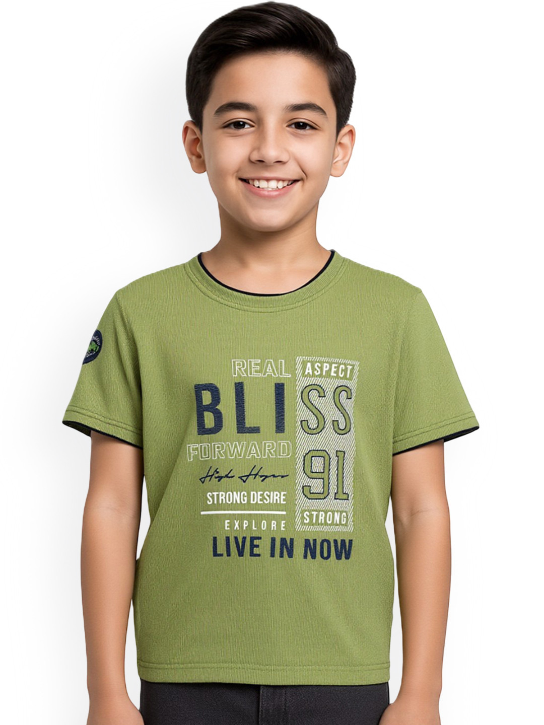 CAVIO Boys Green Typography Printed T-shirt