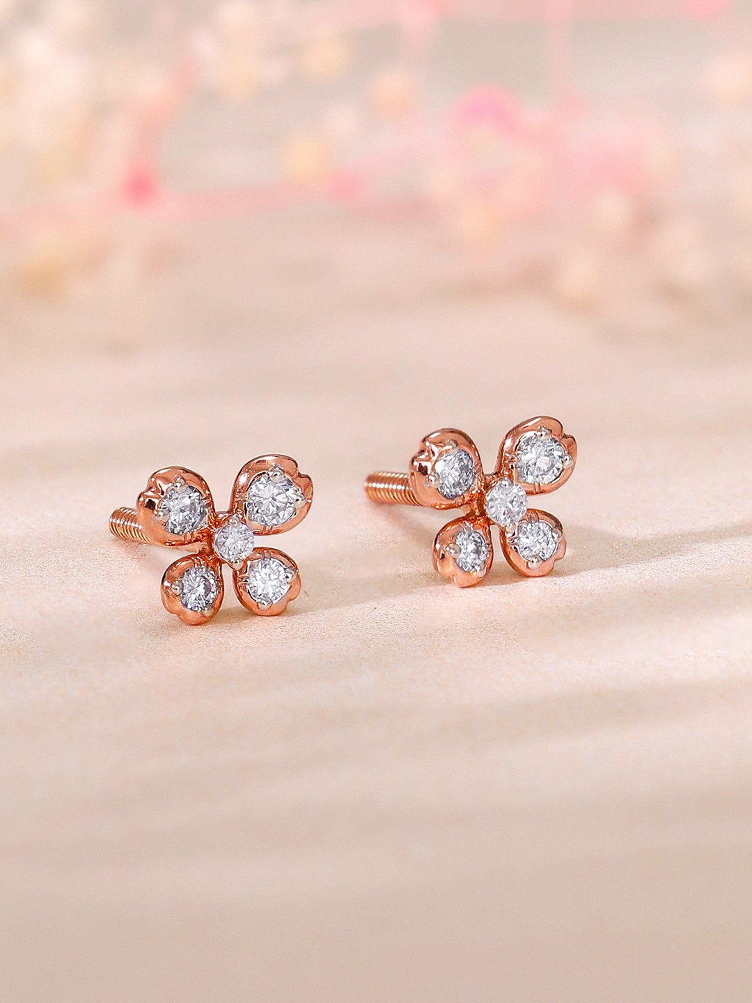 GIVA Rose Gold Primrose Diamond Earrings 2.0-1.99 gms
