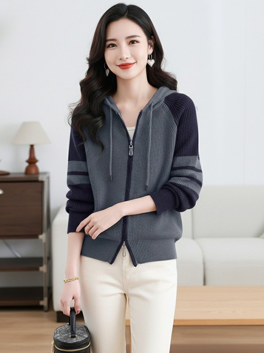 HERE&NOW Women Hooded Self Design Bomber Jacket