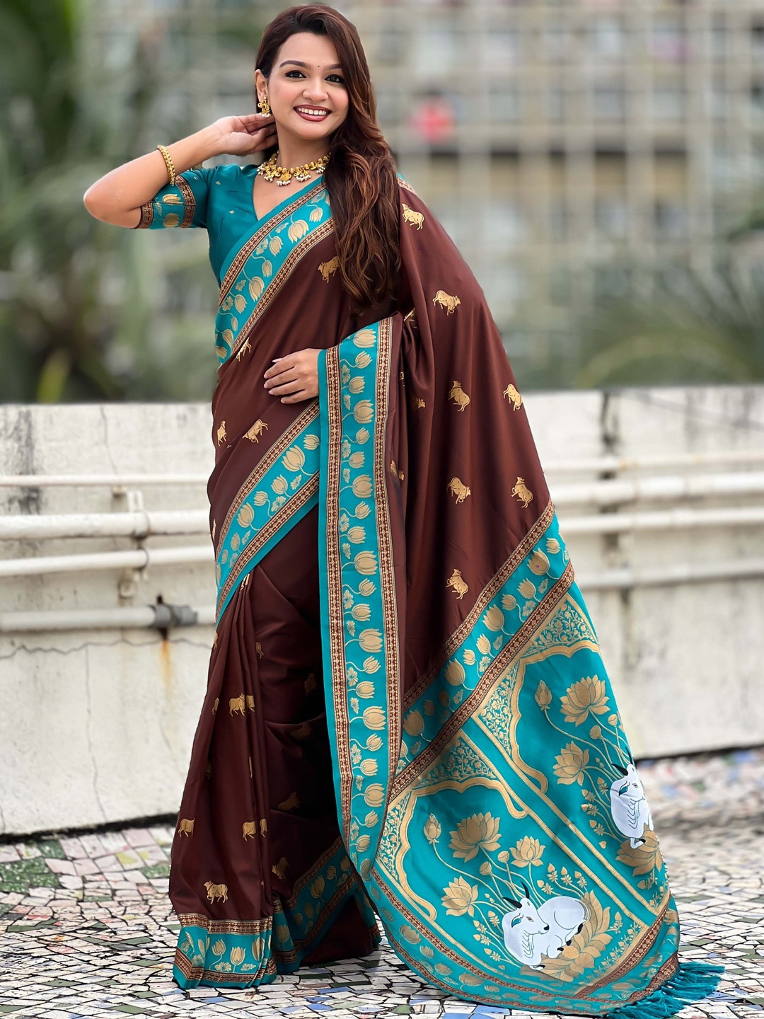 all about you Ethnic Motifs Zari Silk Blend Handloom Fashion Saree