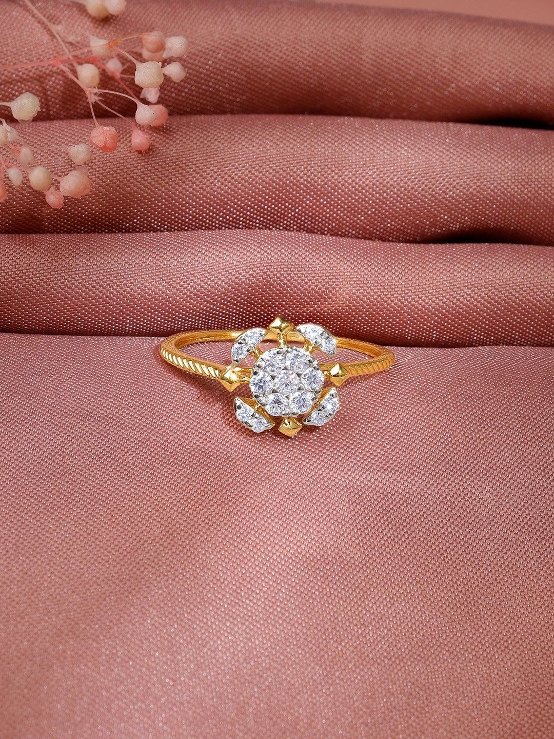 GIVA Women Gold Chakra Lab Grown Diamond Ring-1.285 gms