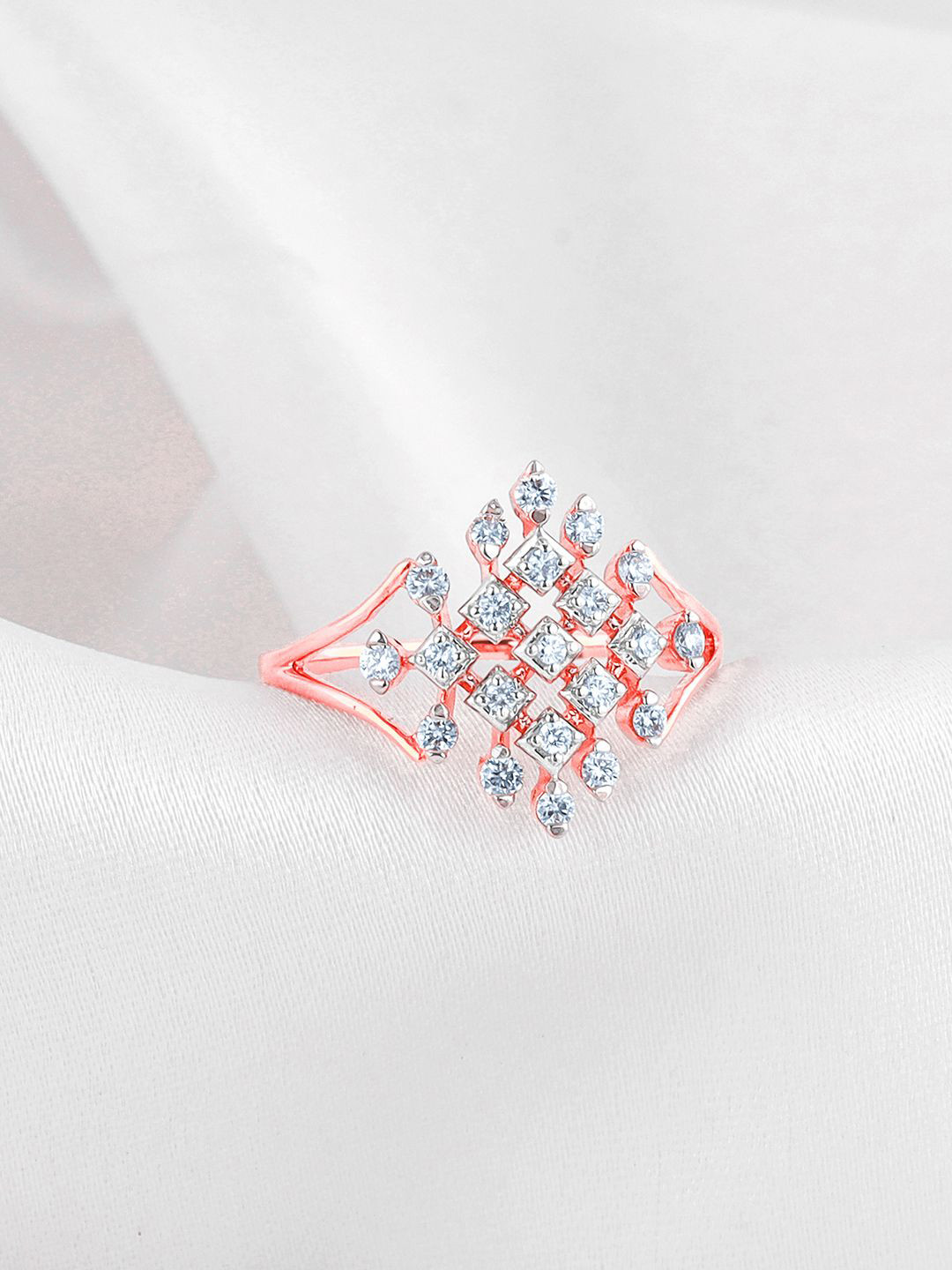 GIVA 14KT BIS Hall Mark Rose Gold Spectacular Diamond Ring-2.198 gms