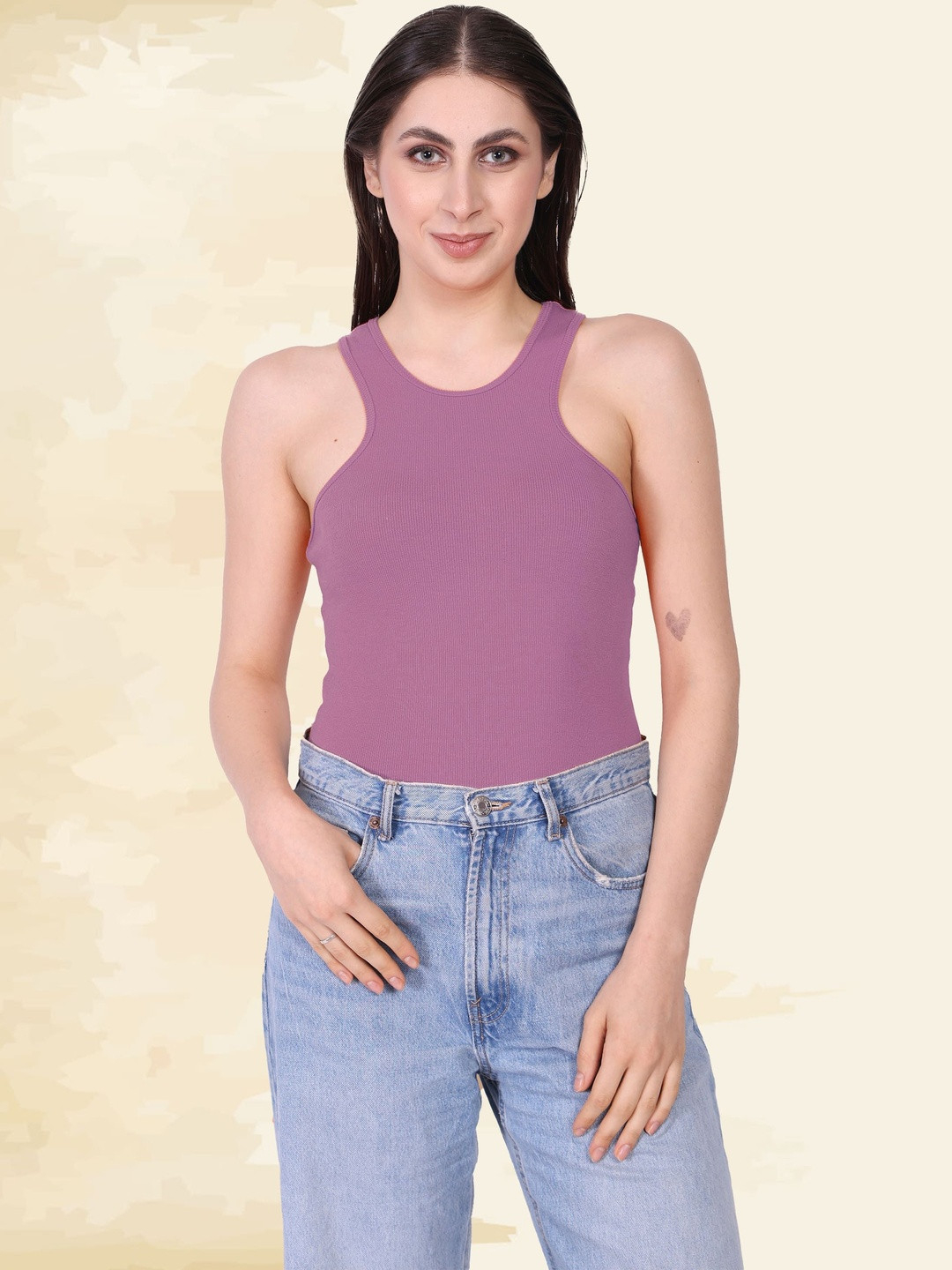 KIK33 Women Ribbed Round Tank Top