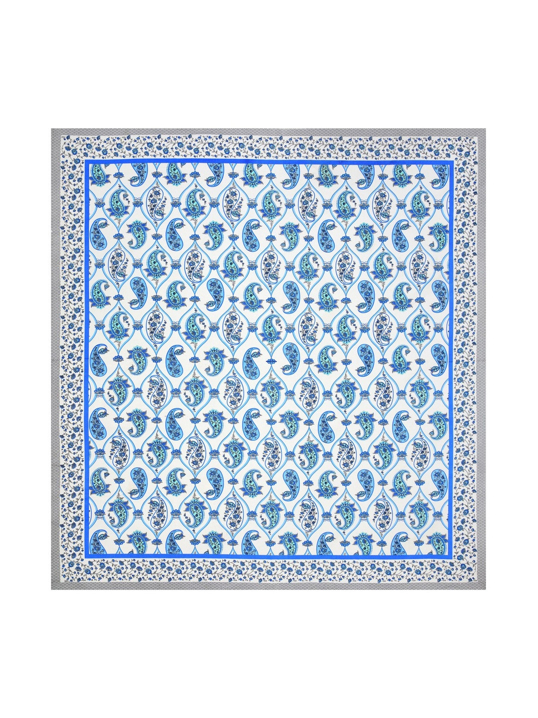 SP DESIGNS White & Blue Floral Pure Cotton 240 TC Super King Bedsheet Set-2.74 m X 2.74 m