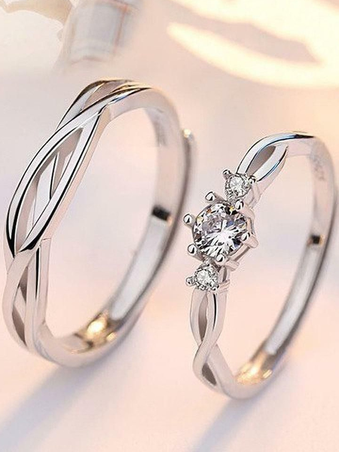Teeragaj Set Of 2 Artificial Stone-Studded Adjustable Couple Finger Rings