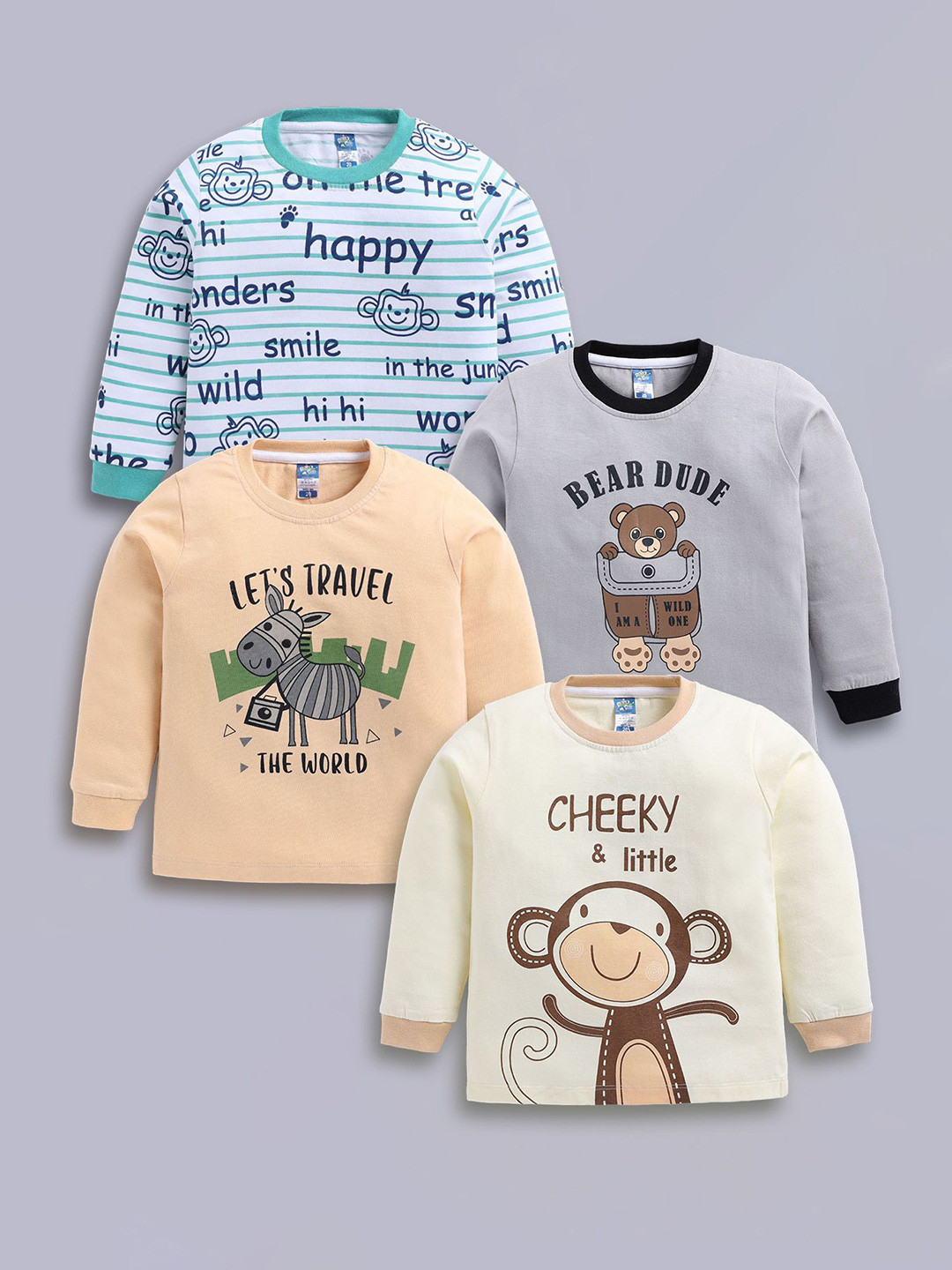 LITTLE NINJA Boys Multi Colored Set Of 4 Cotton Printed T-shirt