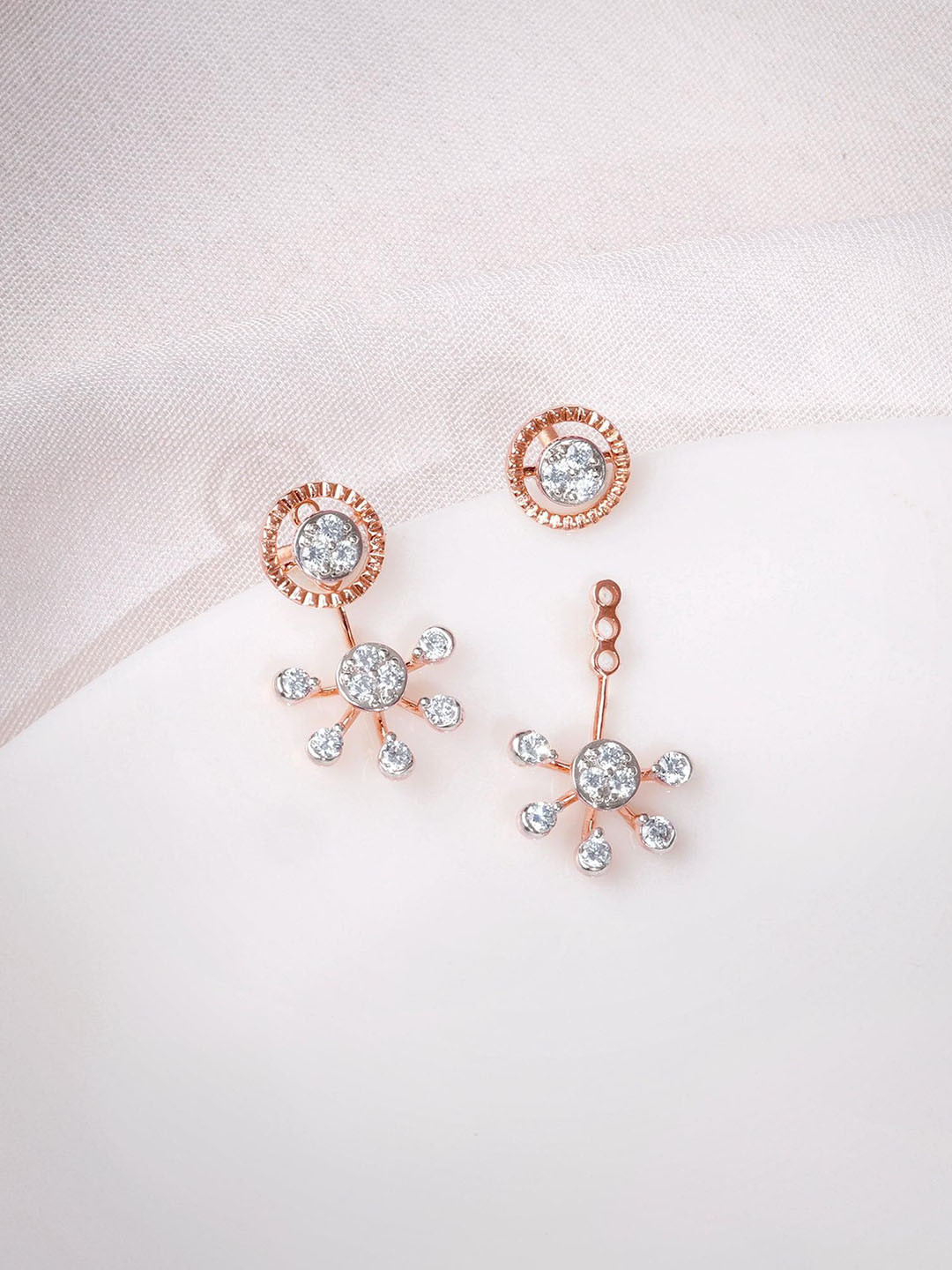 GIVA Rose Gold Floral Glam Diamond Earrings-3.55 gms