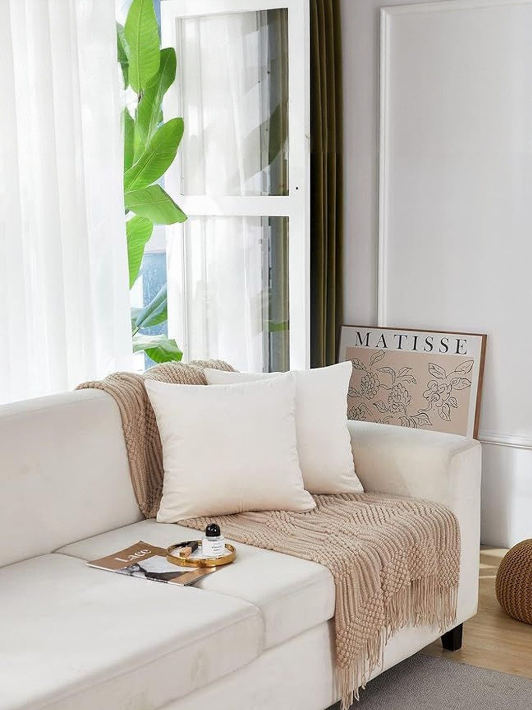 KNOTTING HOME Cream 2 Pieces Velvet Rectangle Cushion Covers