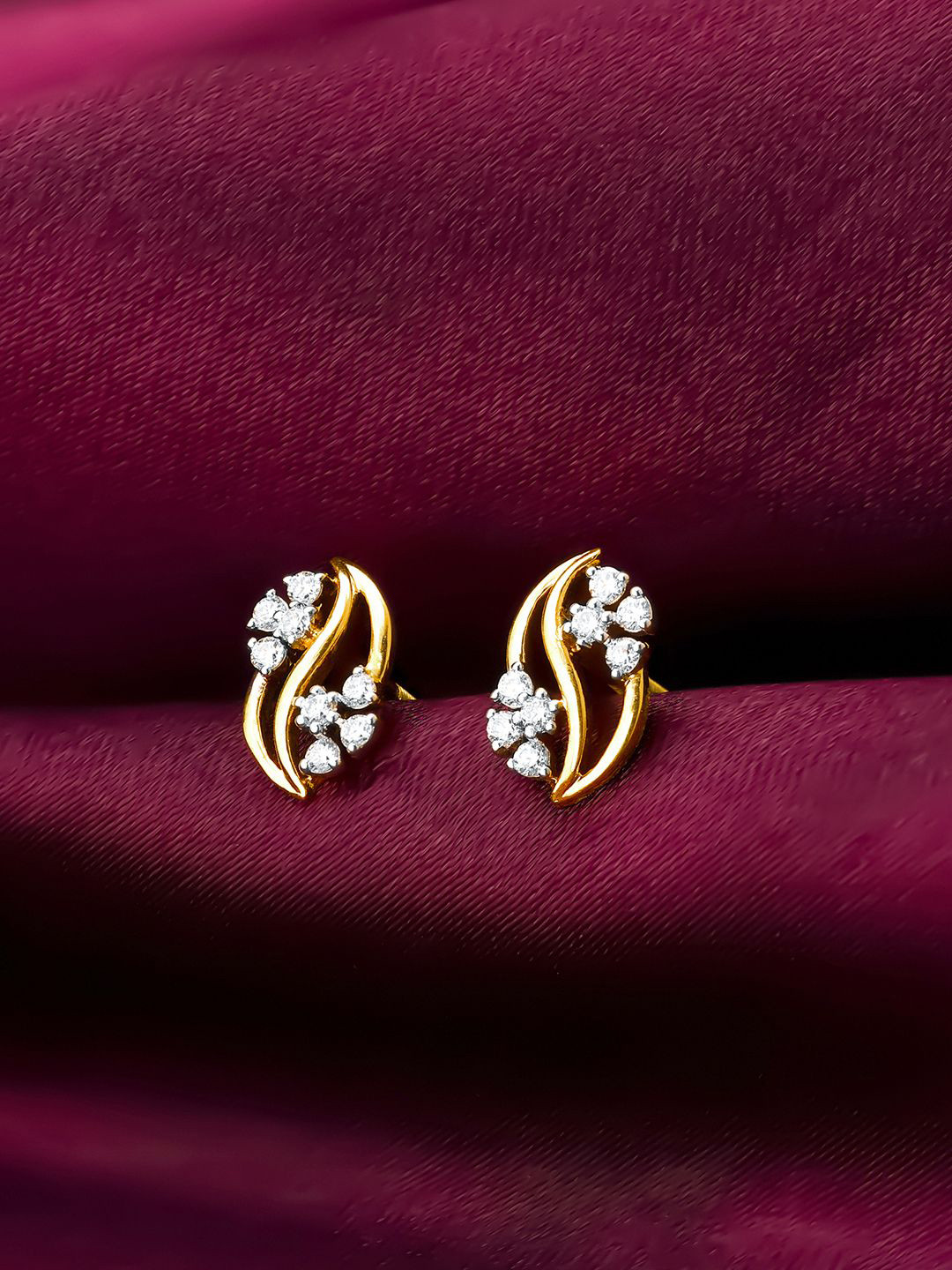 GIVA 14K Yellow Gold Flower Weave Diamond Earrings-0.95 gms