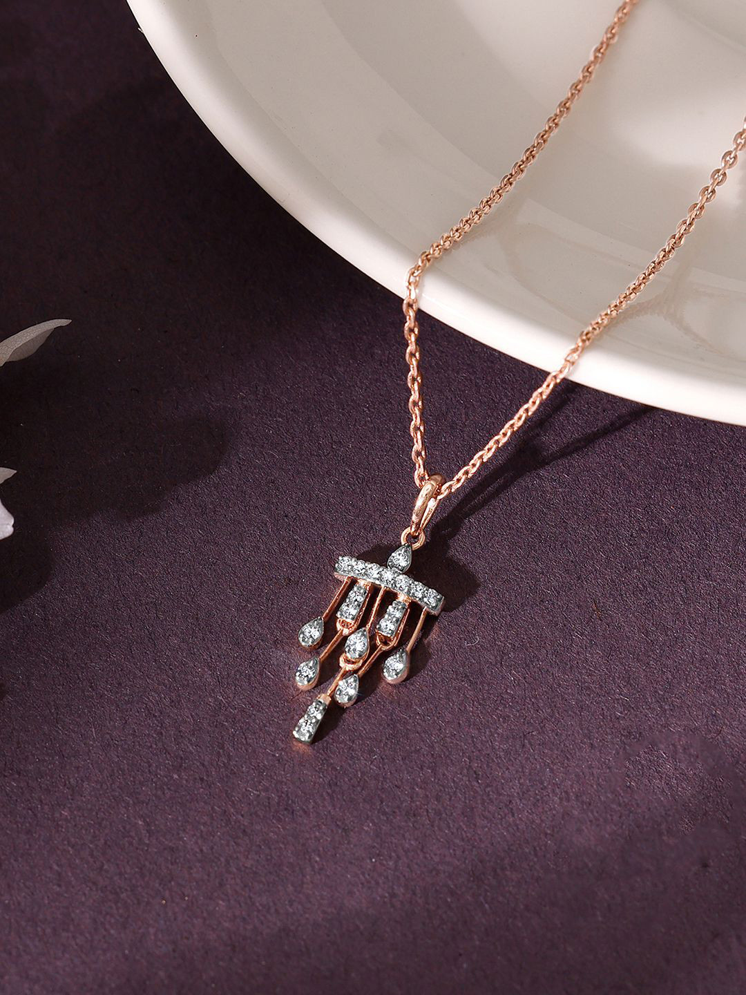 GIVA 18K Rose Gold Droplets Diamond Pendant