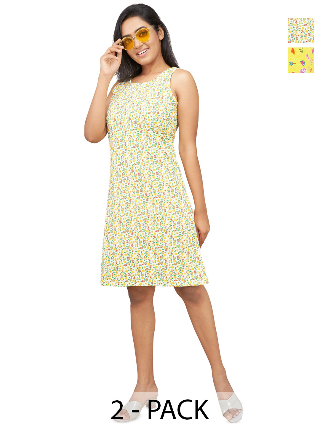 SELINI Pack Of 2 Printed Round Neck Sleeveless Nightdress