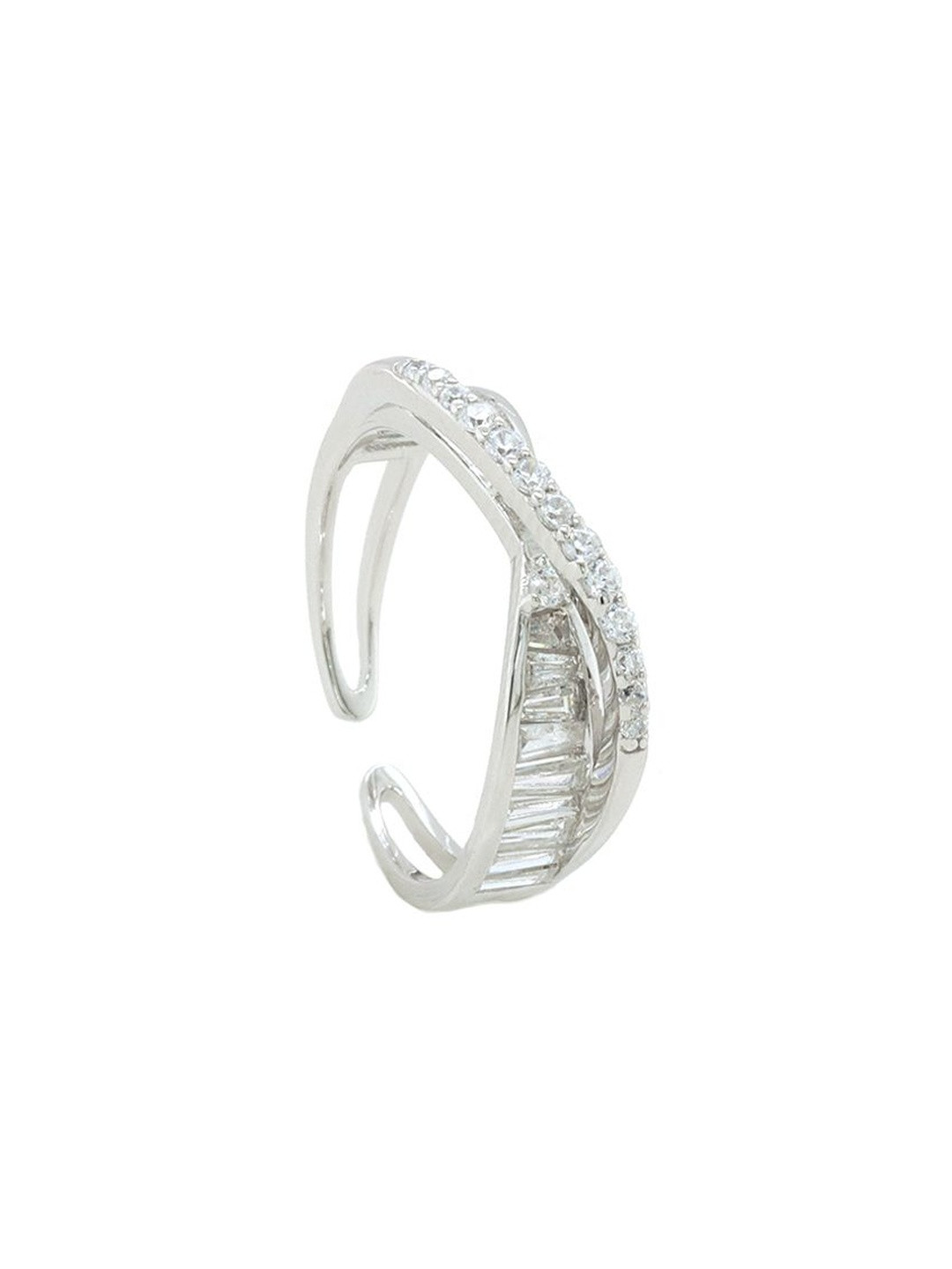 Eri  92.5 Sterling Silver-Plated Zirconia Studded Adjustable Criss Cross Finger Ring