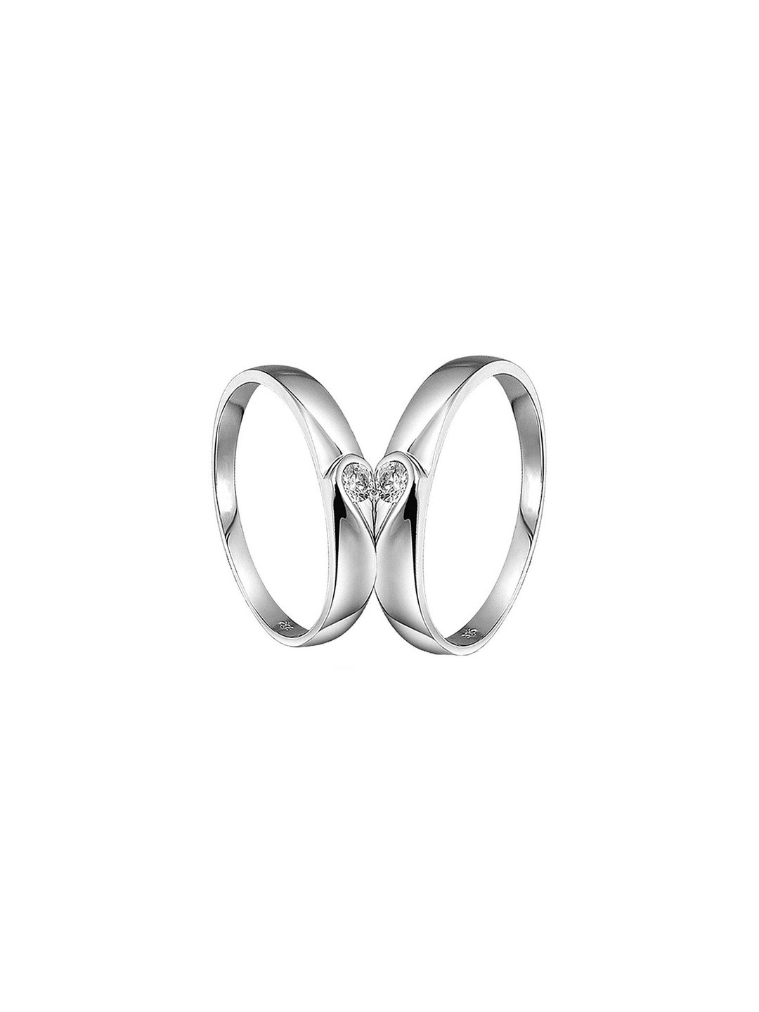 Teeragaj Set Of 2 Stone-Studded Half Heart Couple Finger Rings