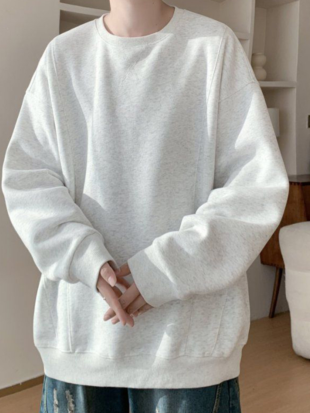 HERE&NOW Men Round Neck Long Sleeves Oversized Pulloven Sweatshirt