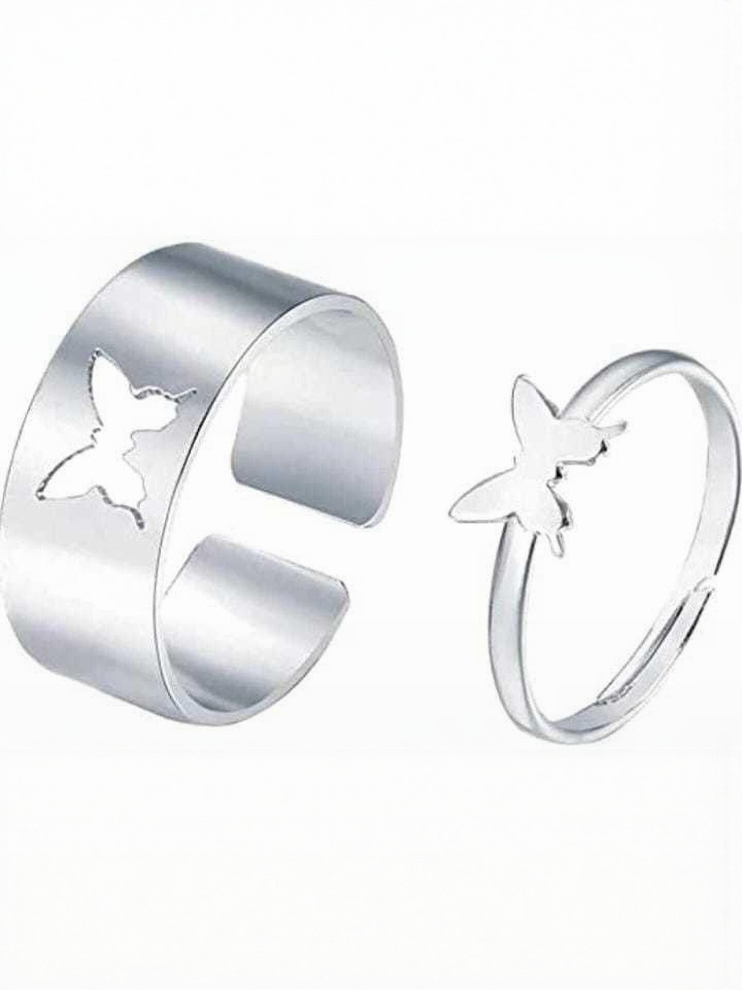Teeragaj Set Of 2 Butterfly Matching Wrap Adjustable Finger Rings