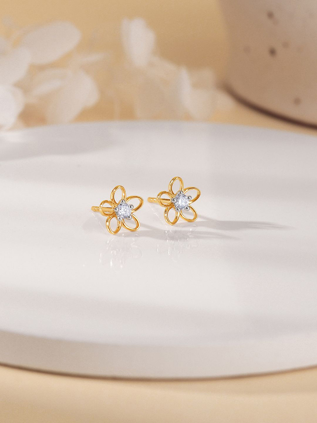 GIVA 14K Gold Ornate Springtime Diamond Earrings-0.82 gms