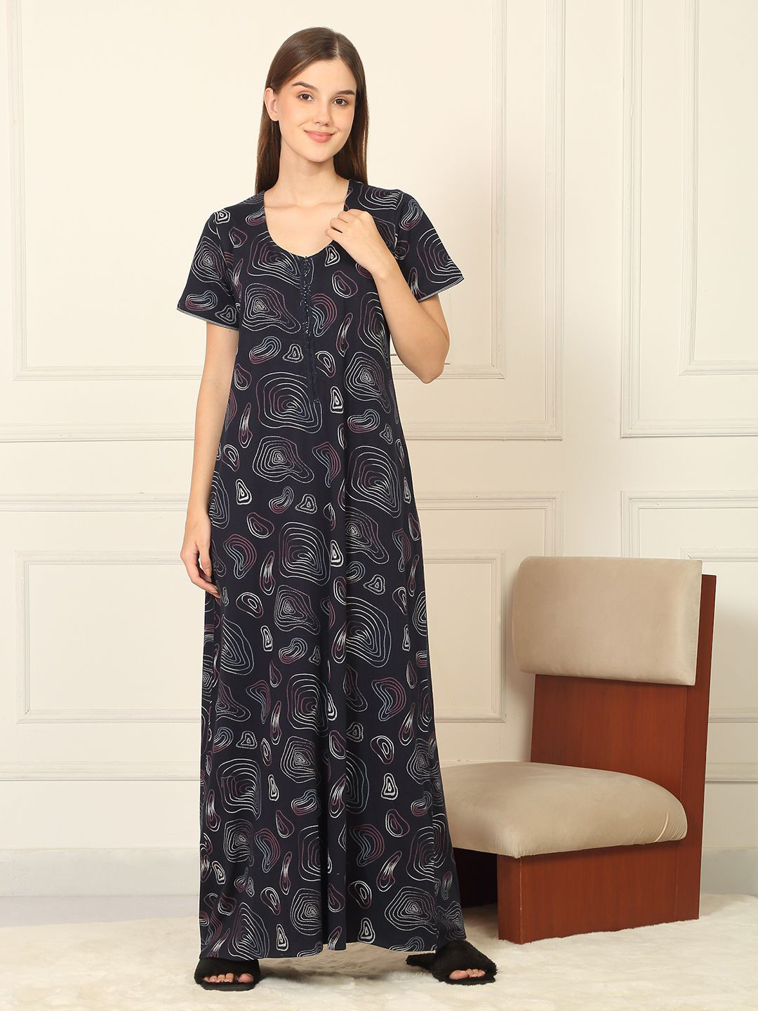 Sweet Dreams Women Printed Maxi Nightdress