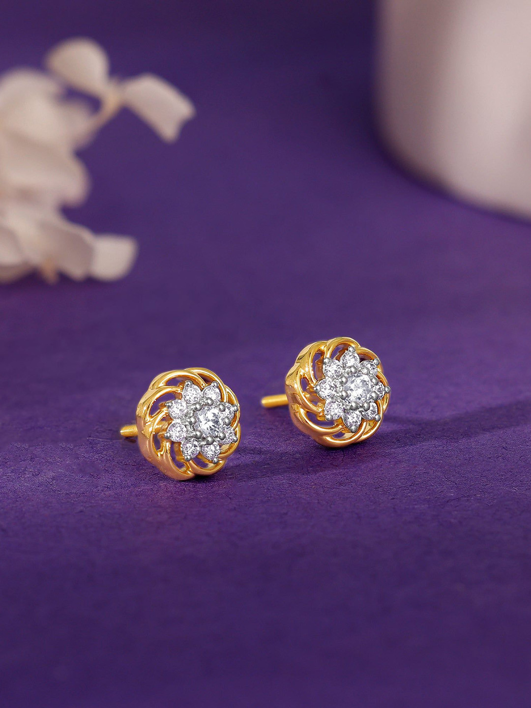 GIVA Women Gold Blooming Beauty Solitaire Diamond Earrings-2.945 gms