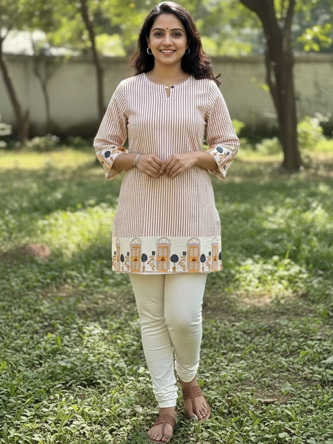 The epicstyle Women Stripe Hand Block Printed Cotton Kurti