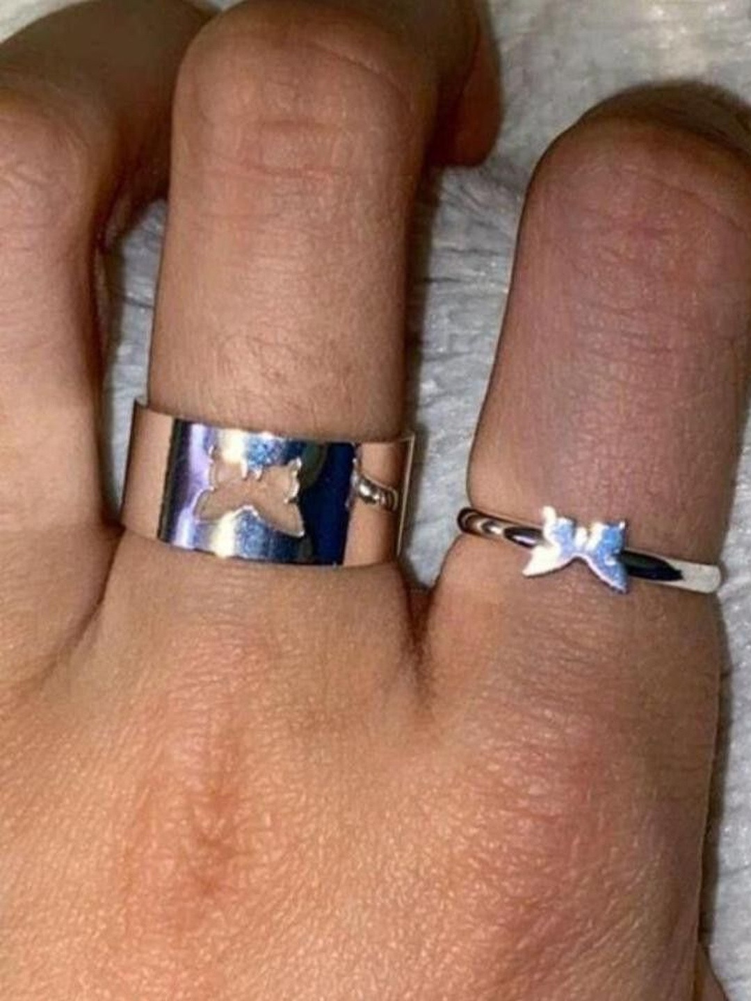 Teeragaj Set Of 2 Stainless Steel Butter Fly Finger Ring