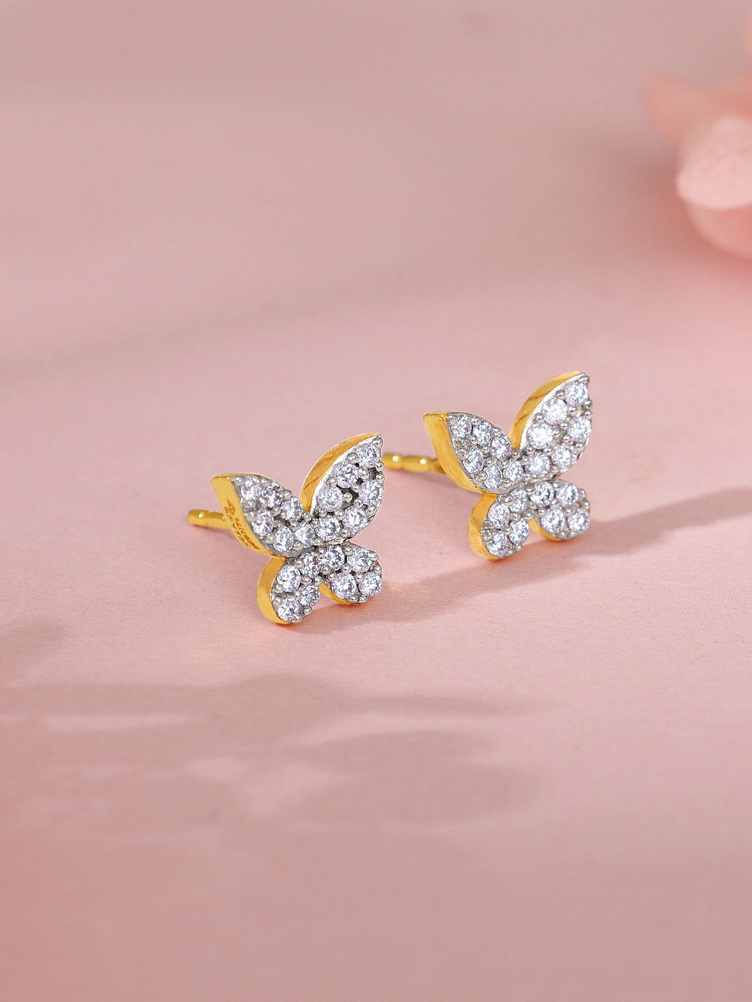 GIVA Women Gold Blissful Butterfly Diamond Earrings-1.983 gms