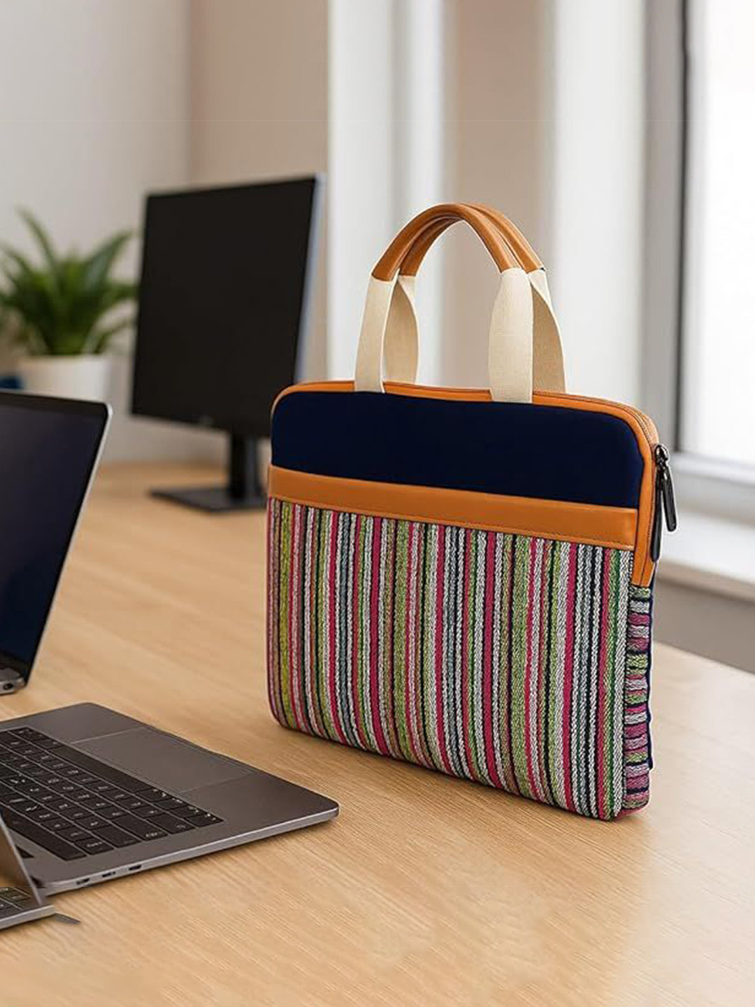 The Purani Jeans Women Striped Two Handles Laptop Bag