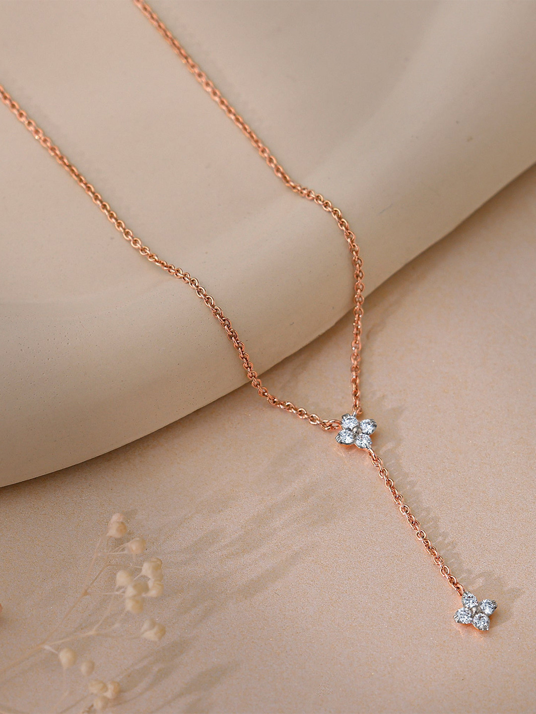 GIVA Women Rose Gold Dangling Amorette Diamond Lariat Necklace-3.236 gms