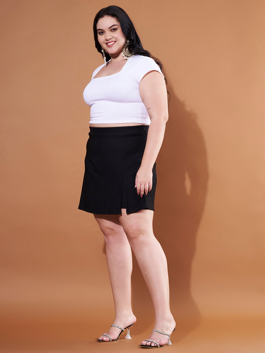 Purple Feather Women Plus Size Straight Stretchable Skorts