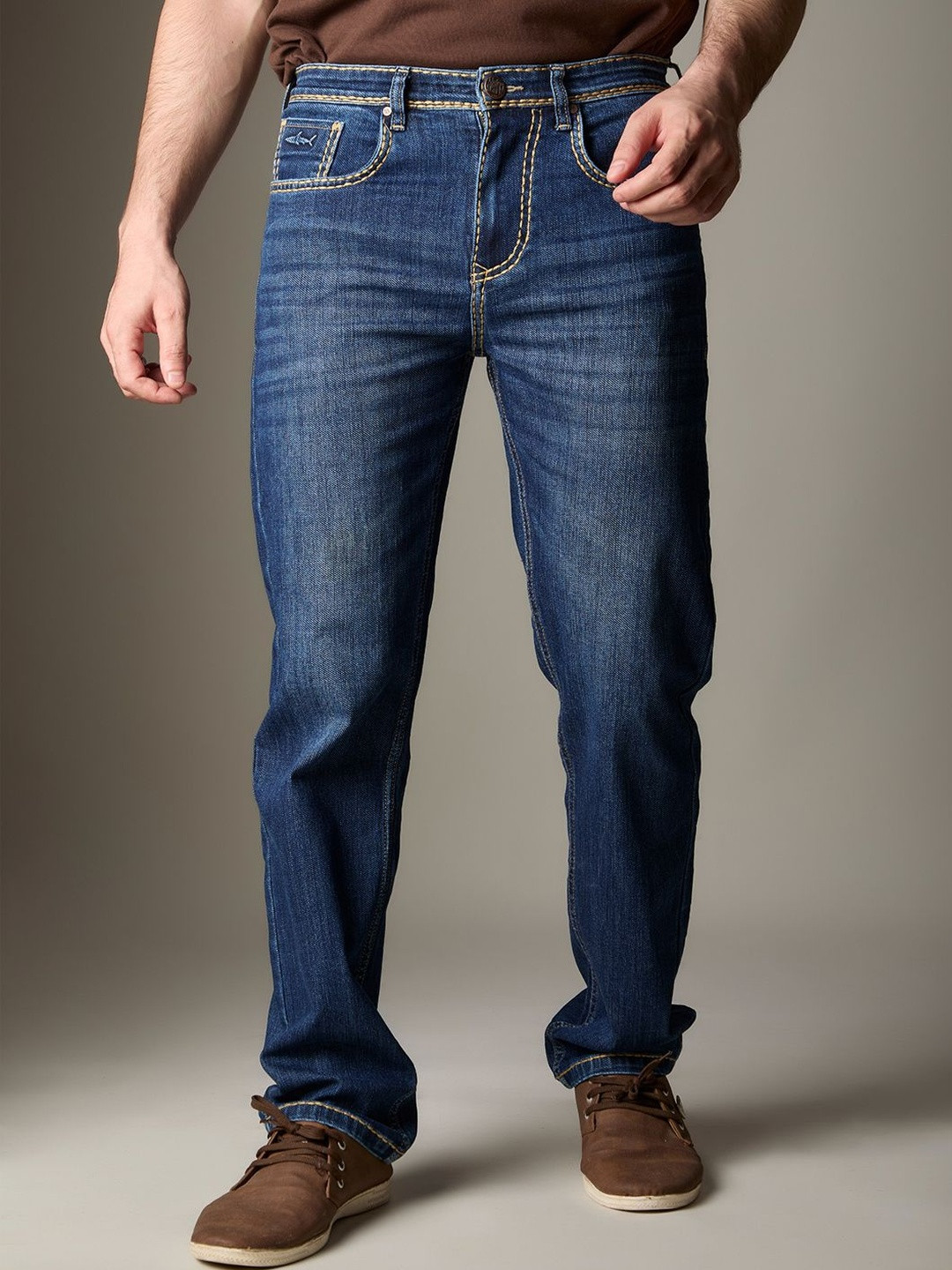 FLYING SHARK Men Jean Regular Fit Low-Rise Light Fade Printed Stretchable Jeans