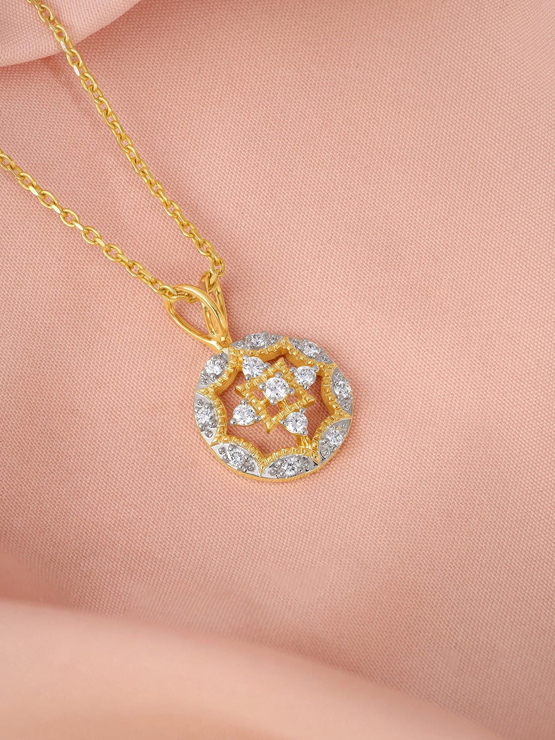 GIVA Women Gold Graceful Wheel Diamond Pendant