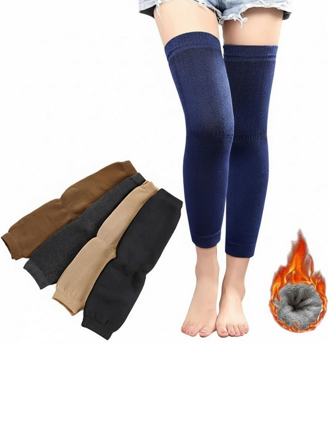 Infispace Women Pack Of 4 Knee-Length Calf Warmer Socks with Ribbed Grip