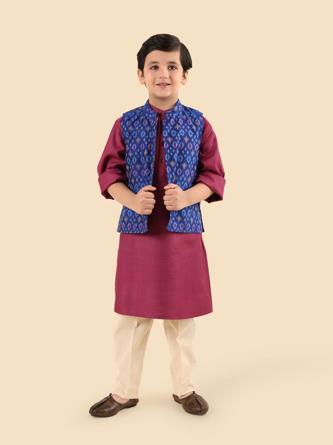 Fabindia Boys Mandarin Collar Kurta & Jacket Set