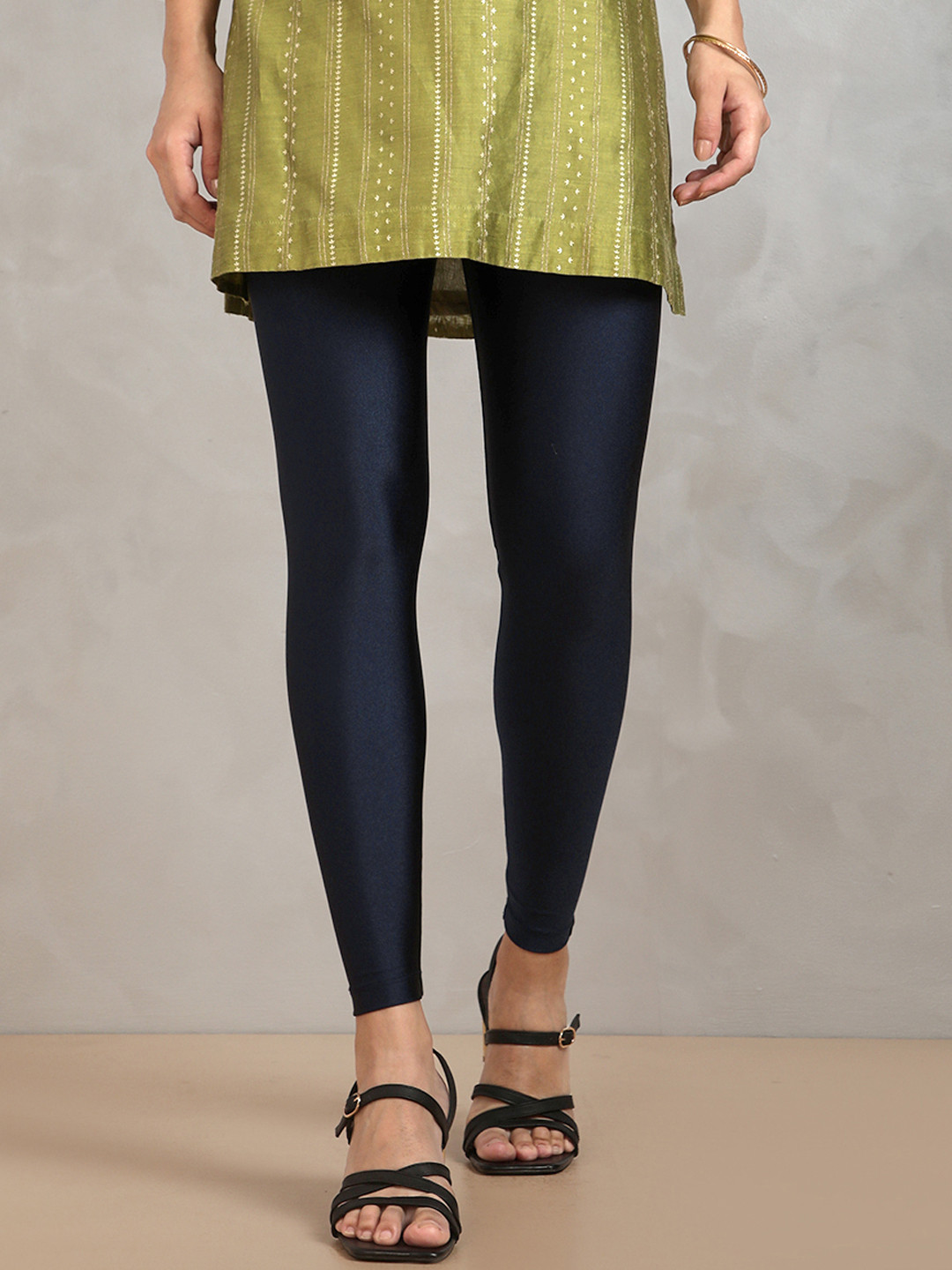 TWIN BIRDS Women Shimmering High Waist Ankle Length Shimmer Leggings