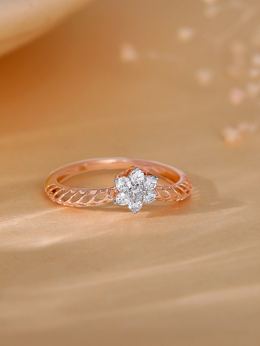 GIVA Women 18 Kt Rose Gold Peak Elegance Diamond Ring-1.58 gms