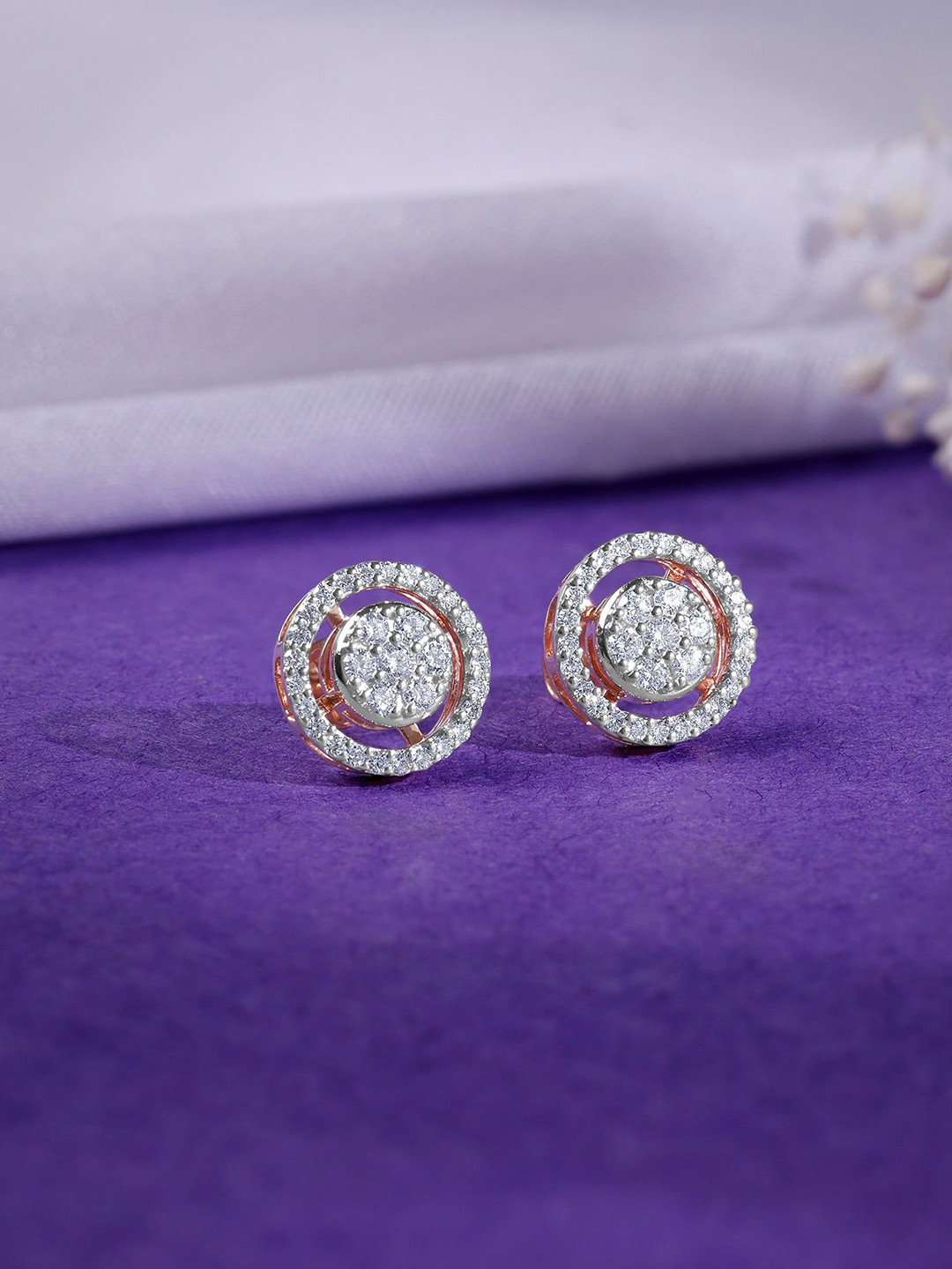 GIVA Rose Gold Poise Halo Diamond Earrings-2.226 gms