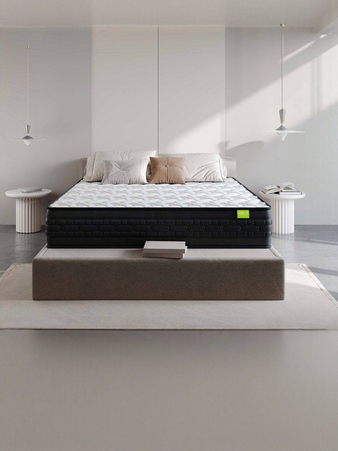 Wakeup India White & Black Quilted Riserox Luxe Comfort Pocket Spring Singe Mattress