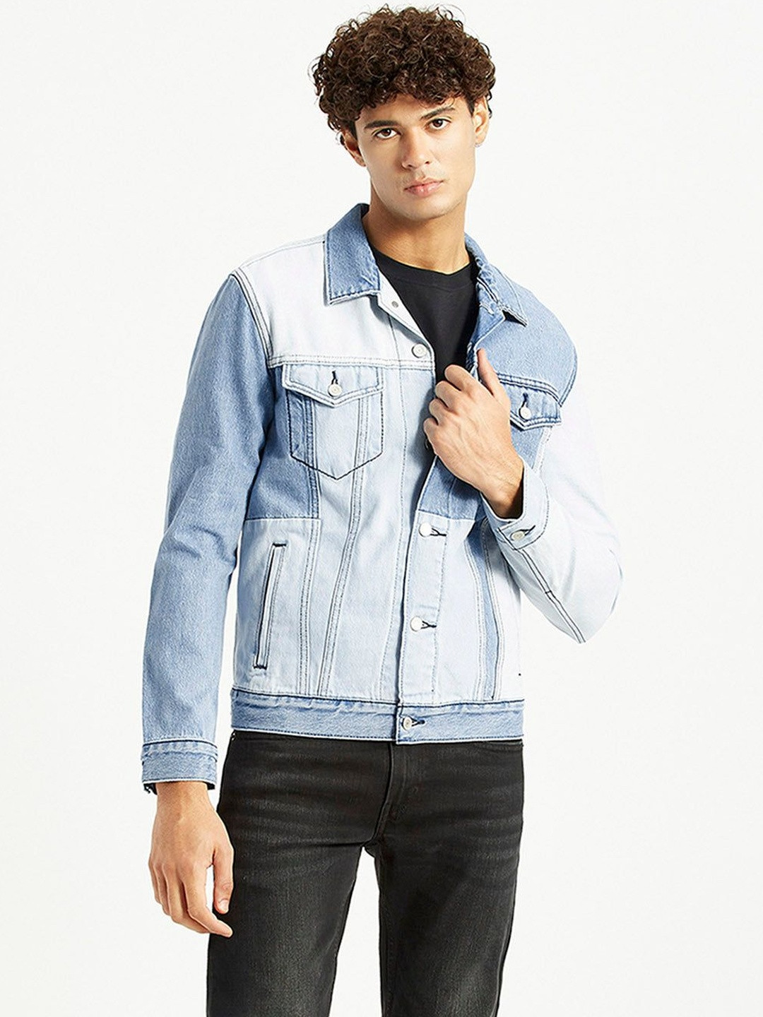 Levis Colorblocked Long Sleeves Open Front Trucker Jacket