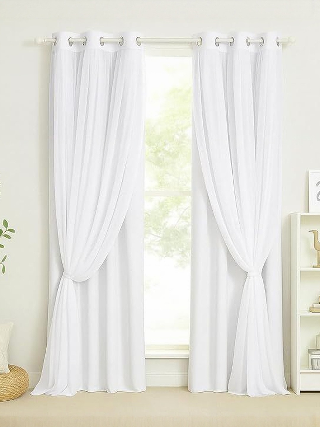 BFAM White 2 Pieces Black Out Thermal Insulated Door Curtains