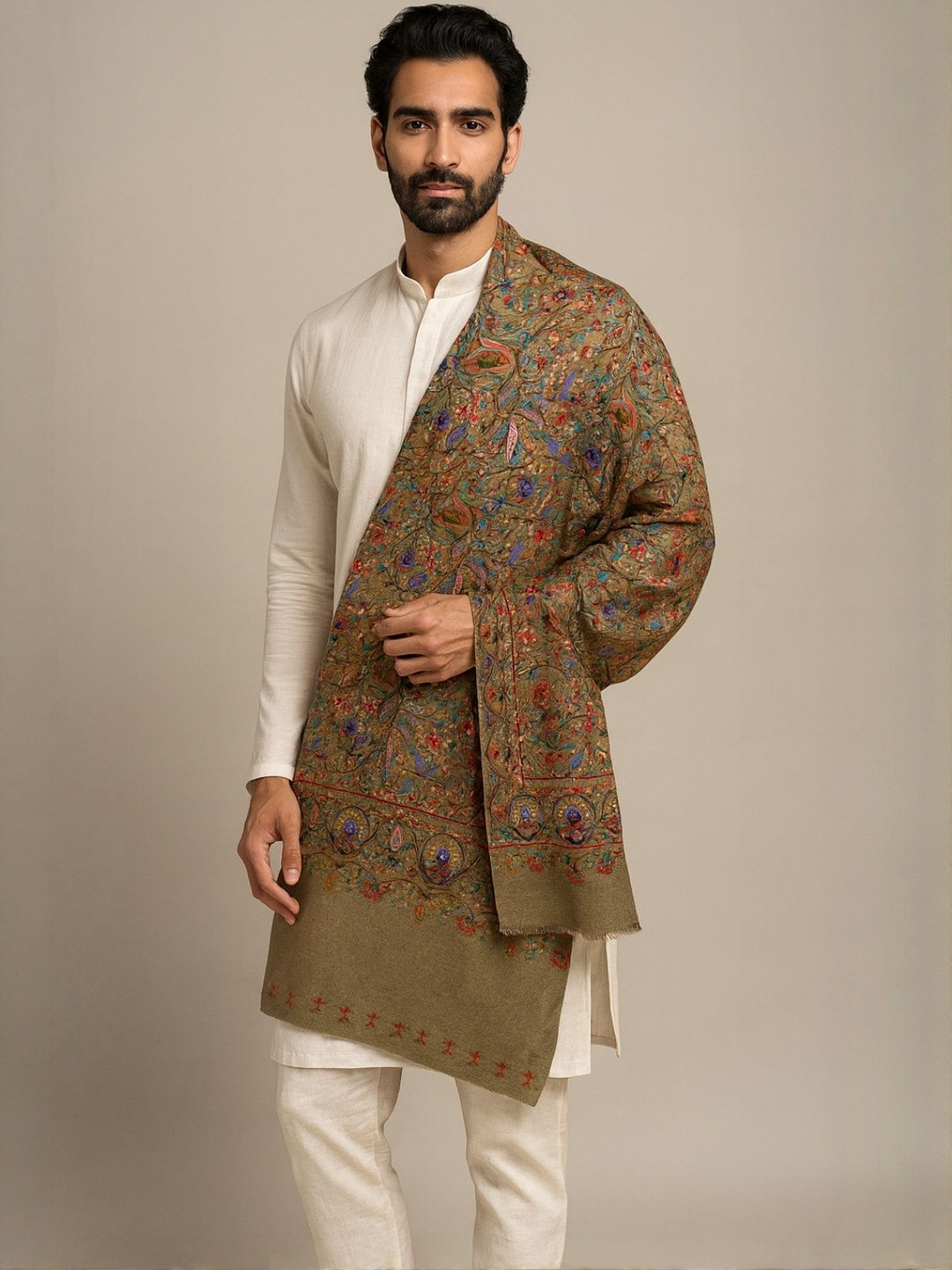 MUFFLY Floral Soft Bamboo Kalamkari Printed Shawl