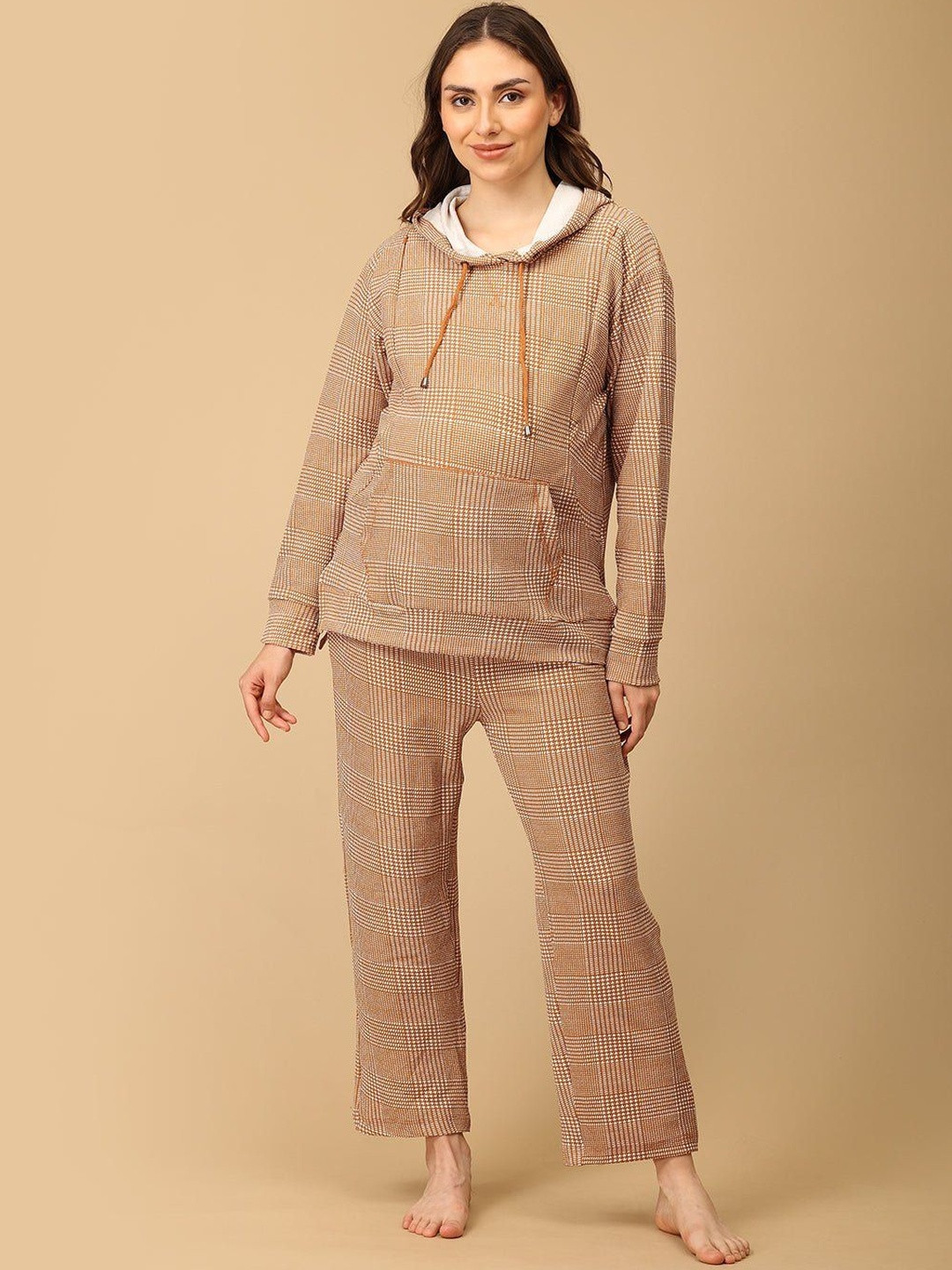 The Mom Store Women Checked Maternity and Nursing Top & Pyjamas Night suit