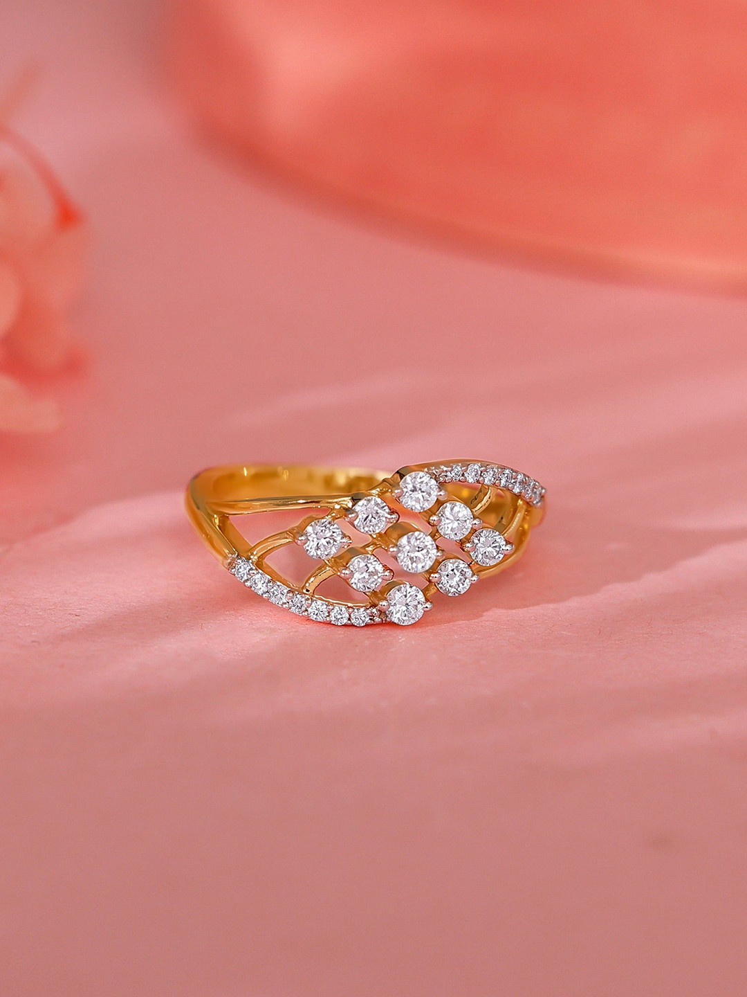 GIVA Women 14K Gold Graceful Wave Diamond Ring 2.65 g-2.501 gms