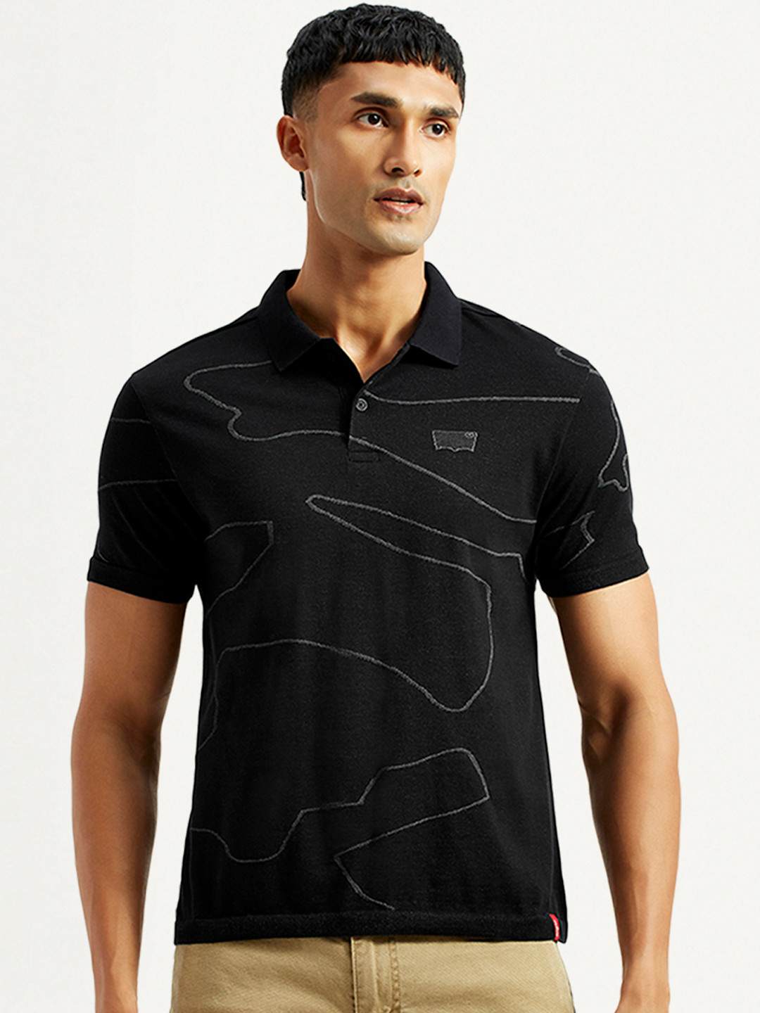 Levis Abstract Self Design Polo Collar Embroidered Slim Fit T-Shirt