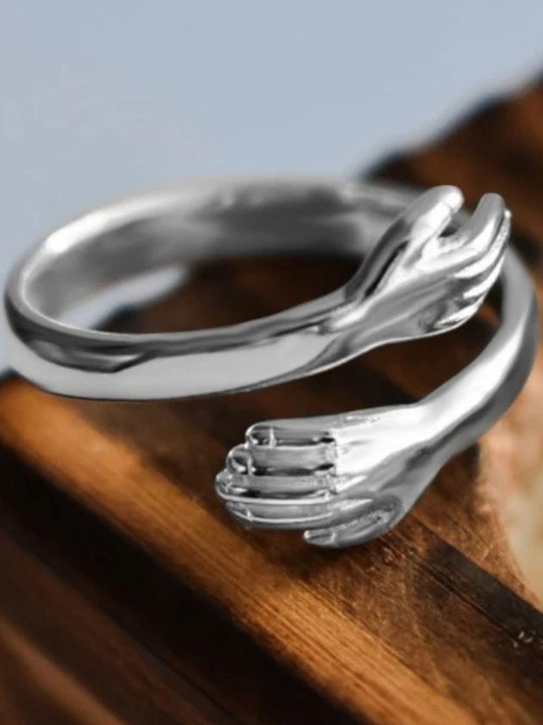 J.S ENTERPRISES Unisex Silver Hugging Hands Finger Ring
