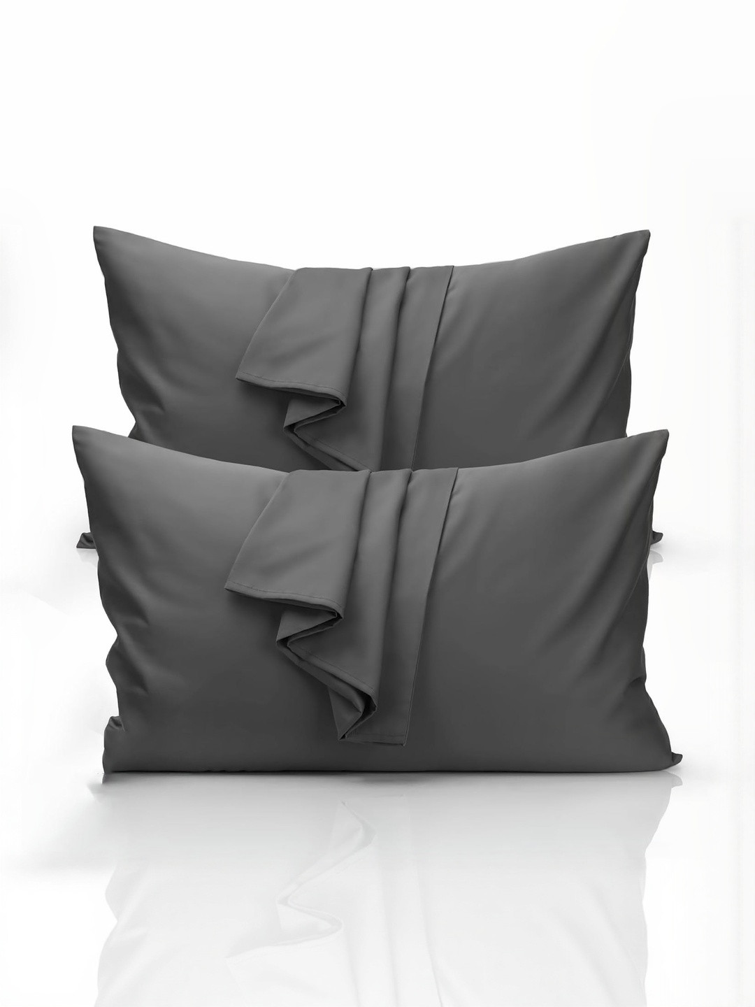 DADDY COOL Grey 2 Pieces Solid Pure Cotton Rectangle Pillow Covers