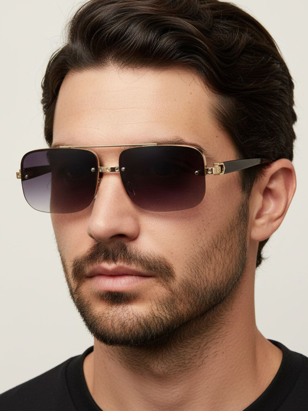 goglassic Men UV Protected Lens Rectangle Sunglasses 2317-GOLD-BLACK